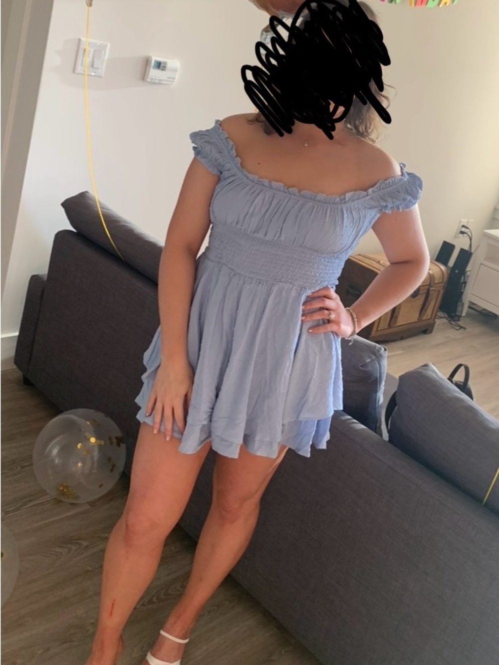 Urban Outfitters Light Blue Off Shoulder Romper